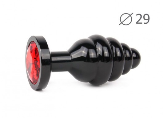 Коническая ребристая черная анальная втулка с красным кристаллом - 7,1 см. - Anal Jewelry Plug - купить с доставкой в Тюмени