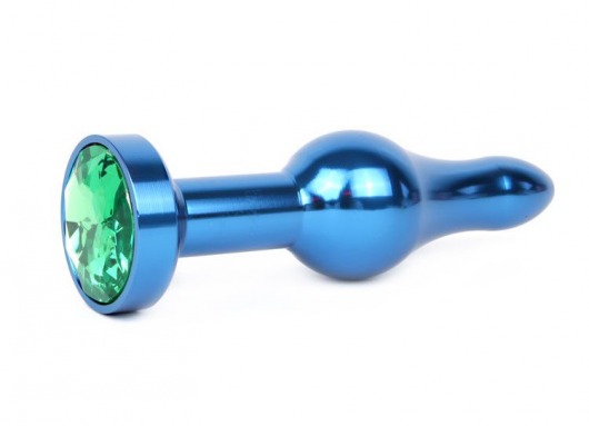 Удлиненная шарикообразная синяя анальная втулка с зеленым кристаллом - 10,3 см. - Anal Jewelry Plug - купить с доставкой в Тюмени