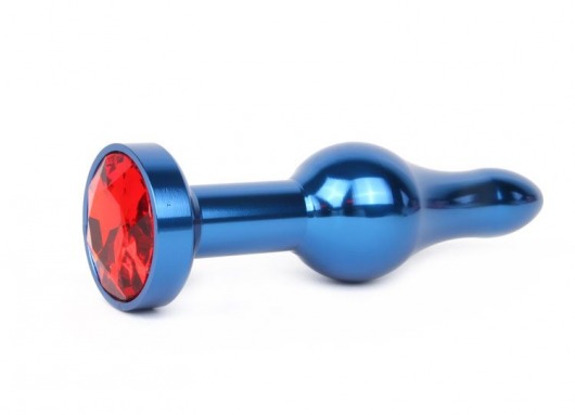 Удлиненная шарикообразная синяя анальная втулка с красным кристаллом - 10,3 см. - Anal Jewelry Plug - купить с доставкой в Тюмени