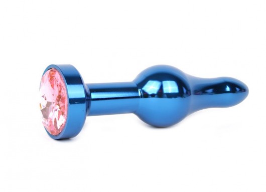 Удлиненная шарикообразная синяя анальная втулка с розовым кристаллом - 10,3 см. - Anal Jewelry Plug - купить с доставкой в Тюмени