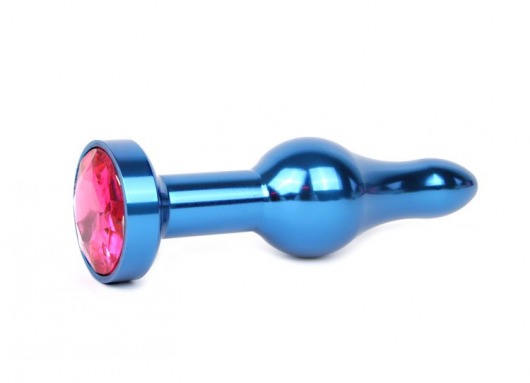 Удлиненная шарикообразная синяя анальная втулка с малиновым кристаллом - 10,3 см. - Anal Jewelry Plug - купить с доставкой в Тюмени