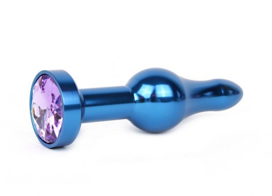 Удлиненная шарикообразная синяя анальная втулка с сиреневым кристаллом - 10,3 см. - Anal Jewelry Plug - купить с доставкой в Тюмени