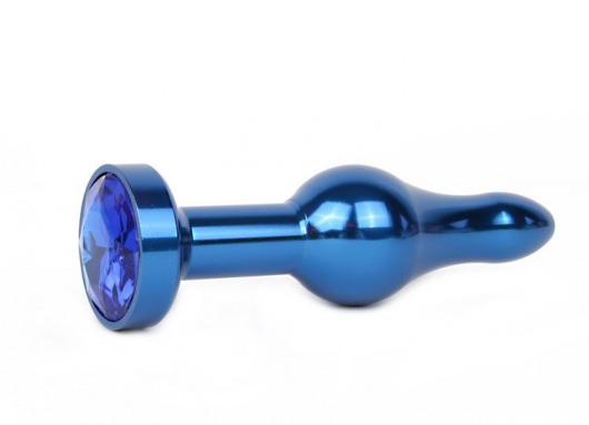 Удлиненная шарикообразная синяя анальная втулка с синим кристаллом - 10,3 см. - Anal Jewelry Plug - купить с доставкой в Тюмени