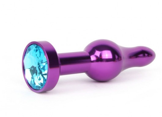 Удлиненная шарикообразная фиолетовая анальная втулка с голубым кристаллом - 10,3 см. - Anal Jewelry Plug - купить с доставкой в Тюмени