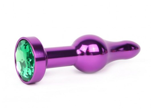 Удлиненная шарикообразная фиолетовая анальная втулка с зеленым кристаллом - 10,3 см. - Anal Jewelry Plug - купить с доставкой в Тюмени