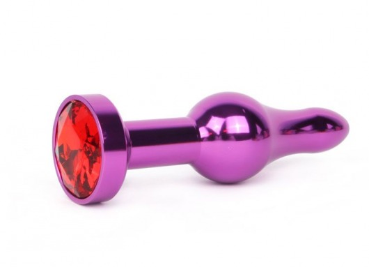 Удлиненная шарикообразная фиолетовая анальная втулка с красным кристаллом - 10,3 см. - Anal Jewelry Plug - купить с доставкой в Тюмени