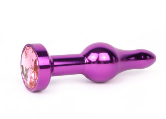 Удлиненная шарикообразная фиолетовая анальная втулка с розовым кристаллом - 10,3 см. - Anal Jewelry Plug - купить с доставкой в Тюмени