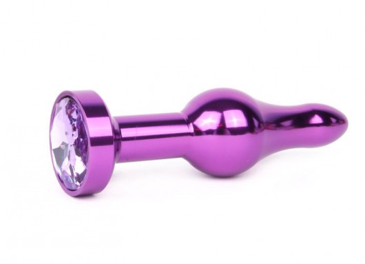 Удлиненная шарикообразная фиолетовая анальная втулка с сиреневым кристаллом - 10,3 см. - Anal Jewelry Plug - купить с доставкой в Тюмени
