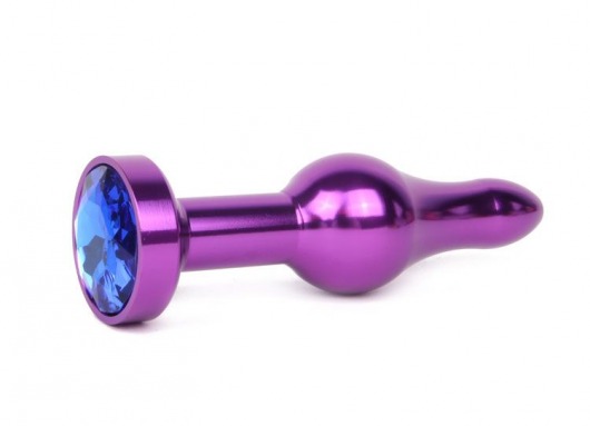 Удлиненная шарикообразная фиолетовая анальная втулка с синим кристаллом - 10,3 см. - Anal Jewelry Plug - купить с доставкой в Тюмени
