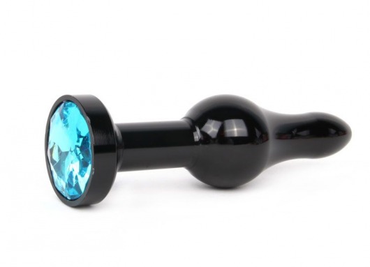Удлиненная шарикообразная черная анальная втулка с голубым кристаллом - 10,3 см. - Anal Jewelry Plug - купить с доставкой в Тюмени