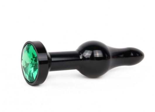 Удлиненная шарикообразная черная анальная втулка с зеленым кристаллом - 10,3 см. - Anal Jewelry Plug - купить с доставкой в Тюмени