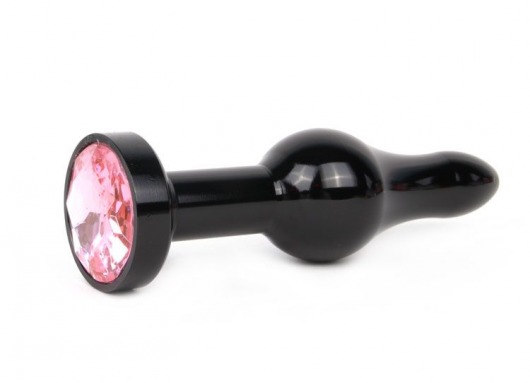 Удлиненная шарикообразная черная анальная втулка с розовым кристаллом - 10,3 см. - Anal Jewelry Plug - купить с доставкой в Тюмени