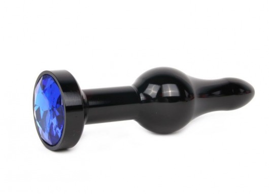 Удлиненная шарикообразная черная анальная втулка с синим кристаллом - 10,3 см. - Anal Jewelry Plug - купить с доставкой в Тюмени