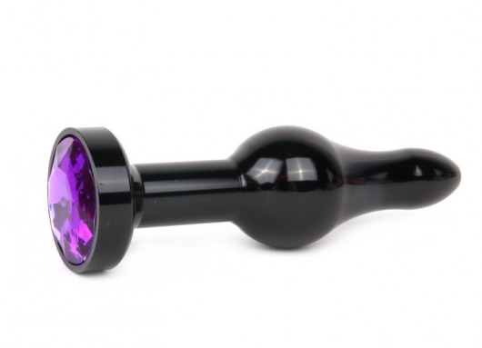 Удлиненная шарикообразная черная анальная втулка с кристаллом фиолетового цвета - 10,3 см. - Anal Jewelry Plug - купить с доставкой в Тюмени