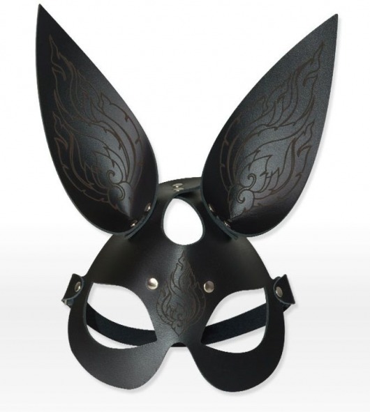 Чёрная кожаная маска с длинными ушками и эффектом тату - Sitabella - купить с доставкой в Тюмени