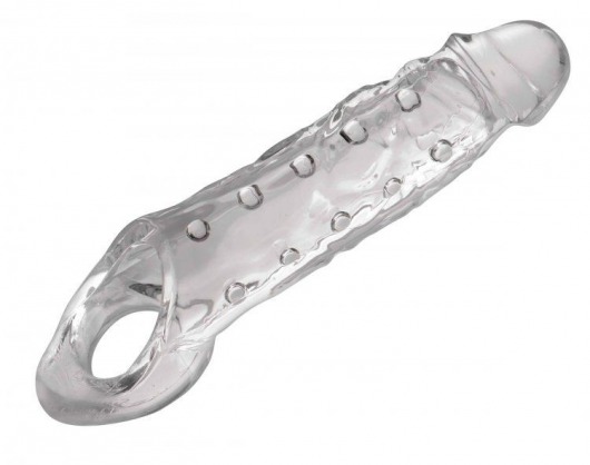 Прозразная закрытая насадка на пенис с поддержкой мошонки Clearly Ample Penis Enhancer - 22 см. - XR Brands - в Тюмени купить с доставкой