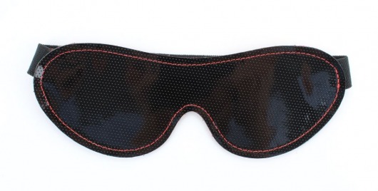 Чёрная перфорированная маска из кожи с красной строчкой - БДСМ Арсенал - купить с доставкой в Тюмени