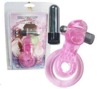 Розовое эрекционное кольцо с с вибрацией и язычком для стимуляции клитора - Sextoy 2011 - в Тюмени купить с доставкой
