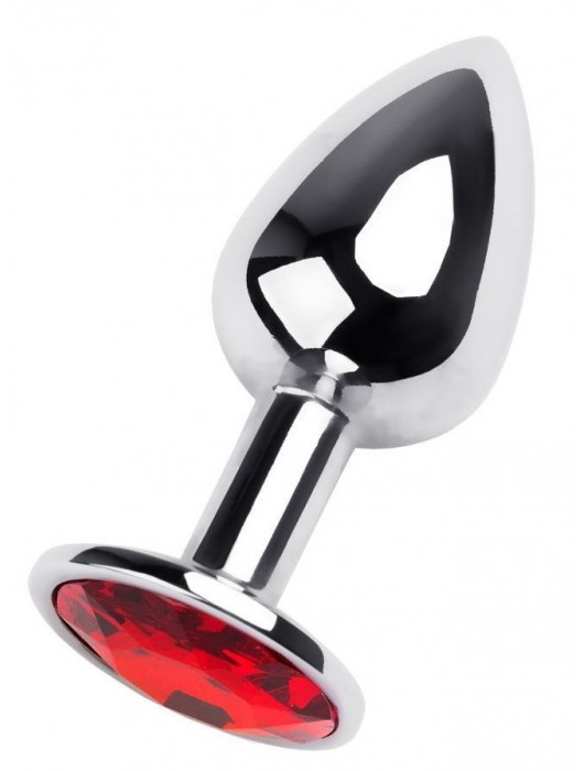 Маленькая коническая серебристая анальная пробка с красным кристаллом - 7 см. - ToyFa - купить с доставкой в Тюмени