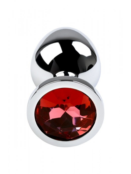 Серебристая коническая анальная пробка с красным кристаллом - 8 см. - ToyFa - купить с доставкой в Тюмени
