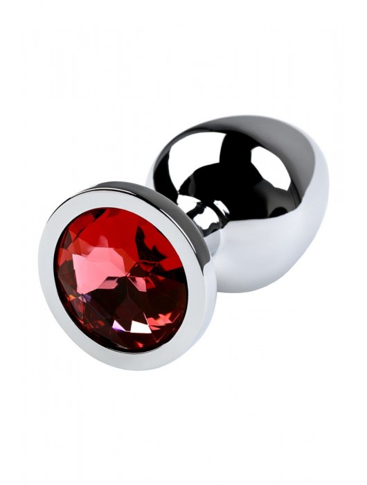 Серебристая коническая анальная пробка с красным кристаллом - 8 см. - ToyFa - купить с доставкой в Тюмени