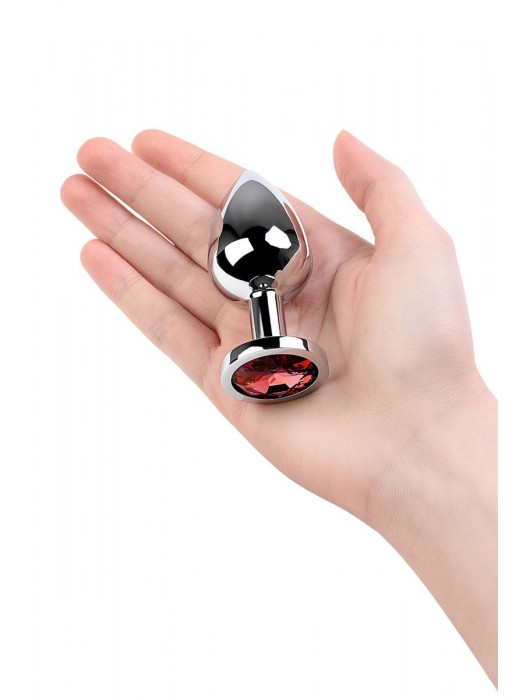 Серебристая коническая анальная пробка с красным кристаллом - 8 см. - ToyFa - купить с доставкой в Тюмени