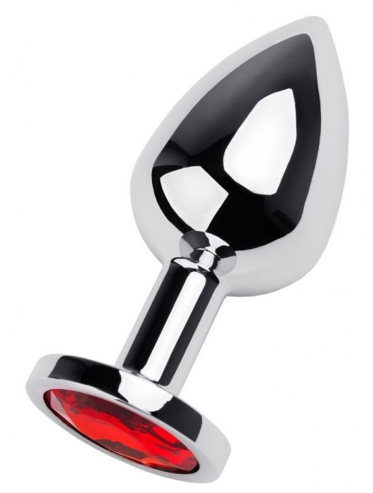 Серебристая коническая анальная пробка с красным кристаллом - 8 см. - ToyFa - купить с доставкой в Тюмени