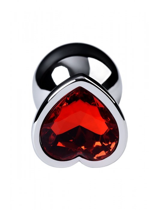 Серебристая коническая анальная пробка с красным кристаллом-сердечком - 7 см. - ToyFa - купить с доставкой в Тюмени