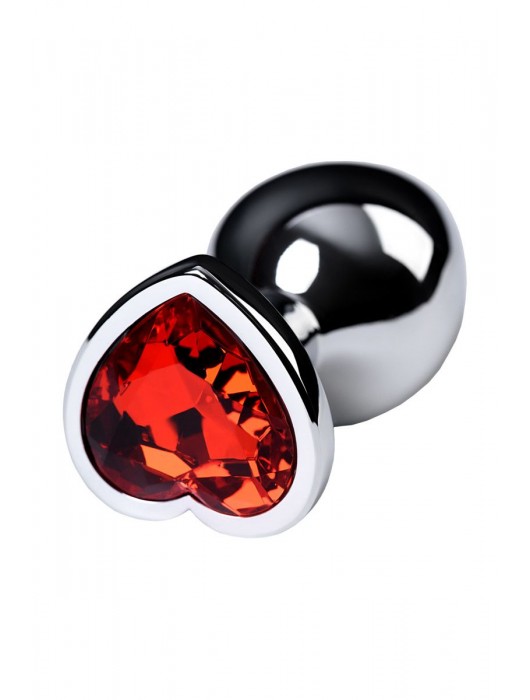 Серебристая коническая анальная пробка с красным кристаллом-сердечком - 7 см. - ToyFa - купить с доставкой в Тюмени