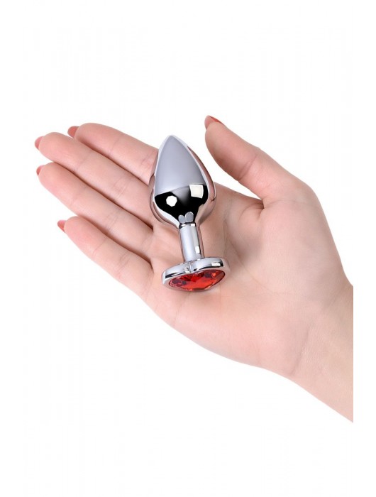 Серебристая коническая анальная пробка с красным кристаллом-сердечком - 7 см. - ToyFa - купить с доставкой в Тюмени