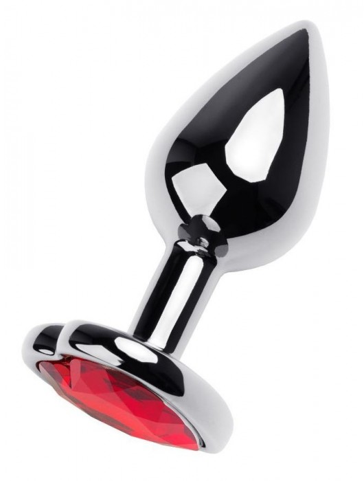 Серебристая коническая анальная пробка с красным кристаллом-сердечком - 7 см. - ToyFa - купить с доставкой в Тюмени