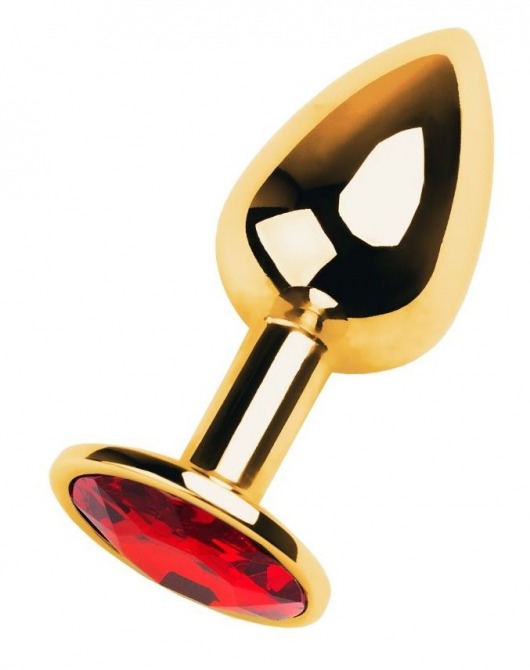 Золотистая коническая анальная пробка с красным кристаллом - 7 см. - ToyFa - купить с доставкой в Тюмени