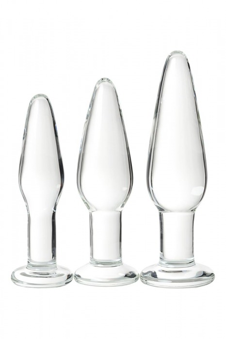 Набор из трех стеклянных анальных пробок с круглым ограничителем Sexus Glass - Sexus