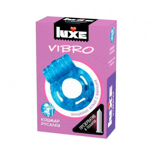 Голубое эрекционное виброкольцо Luxe VIBRO  Кошмар русалки  + презерватив - Luxe - в Тюмени купить с доставкой