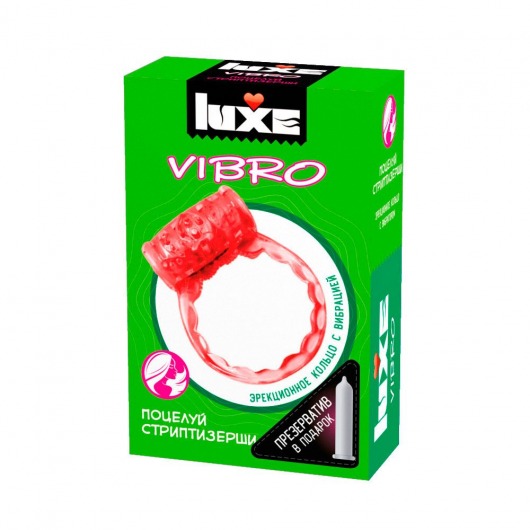 Розовое эрекционное виброкольцо Luxe VIBRO  Поцелуй стриптизёрши  + презерватив - Luxe - в Тюмени купить с доставкой