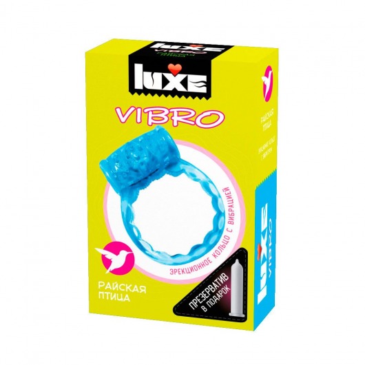 Голубое эрекционное виброкольцо Luxe VIBRO  Райская птица  + презерватив - Luxe - в Тюмени купить с доставкой