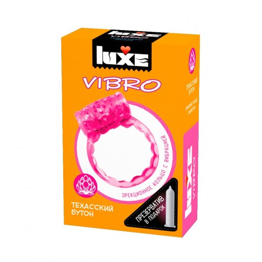 Розовое эрекционное виброкольцо LUXE VIBRO  Техасский бутон  + презерватив - Luxe - в Тюмени купить с доставкой