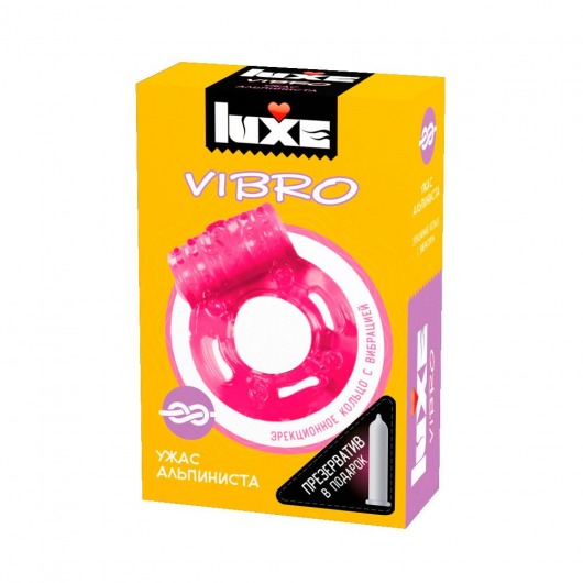 Розовое эрекционное виброкольцо Luxe VIBRO  Ужас Альпиниста  + презерватив - Luxe - в Тюмени купить с доставкой