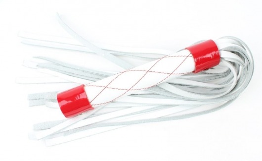 Бело-красная плеть средней длины с ручкой - 44 см. - БДСМ Арсенал - купить с доставкой в Тюмени
