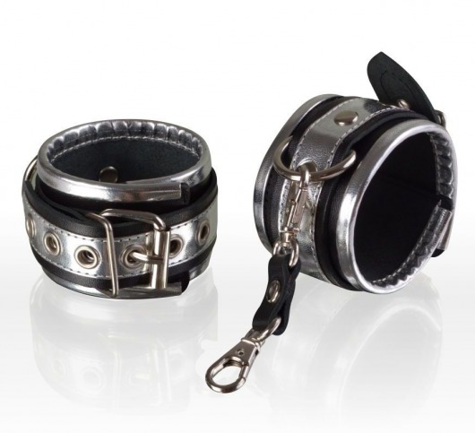 Серебристо-чёрные кожаные наручники - Sitabella - купить с доставкой в Тюмени