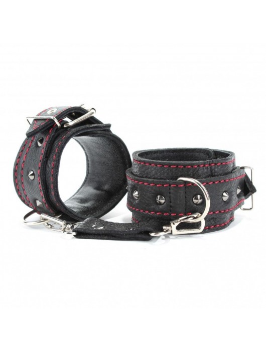 Черные оковы с шипами и контрастной строчкой - БДСМ Арсенал - купить с доставкой в Тюмени