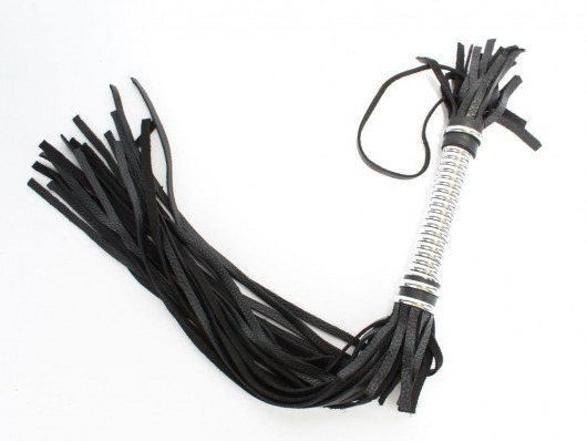 Черная длинная плеть с серебристой ручкой - 56 см. - БДСМ Арсенал - купить с доставкой в Тюмени