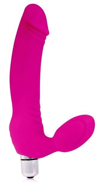 Розовый силиконовый безремневой страпон с вибрацией - Cosmo - купить с доставкой в Тюмени