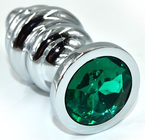 Серебристая анальная пробка из нержавеющей стали с зеленым кристаллом - 8,8 см. - Kanikule - купить с доставкой в Тюмени