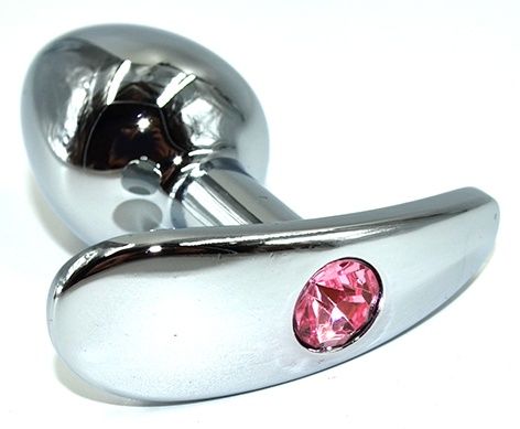 Серебристая анальная пробка для ношения из нержавеющей стали с розовым кристаллом - 8 см. - Kanikule