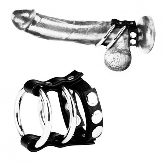 Двойное металлическое кольцо на пенис с регулируемым ремешком - BlueLine - купить с доставкой в Тюмени