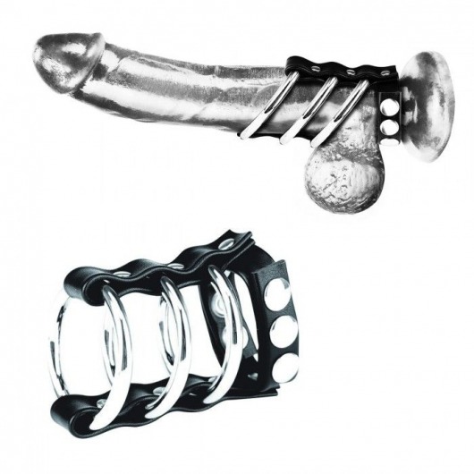 Тройное металлическое кольцо на пенис с регулируемым ремешком - BlueLine - купить с доставкой в Тюмени