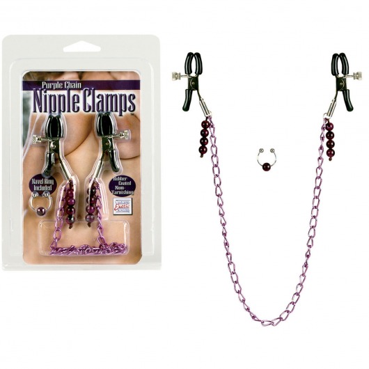 Фиолетовая цепь с зажимами на соски - California Exotic Novelties - купить с доставкой в Тюмени