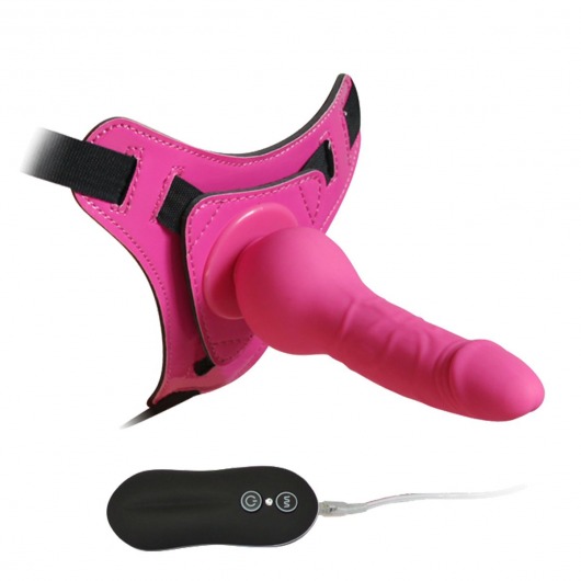 Розовый страпон 10 Mode Vibrations 6.3  Harness Silicone Dildo - 15,5 см. - Howells - купить с доставкой в Тюмени