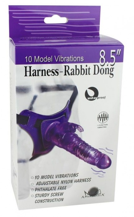 Розовый страпон 10 Mode Vibrations 8.5  Harness Rabbit Dong - 19 см. - Howells - купить с доставкой в Тюмени